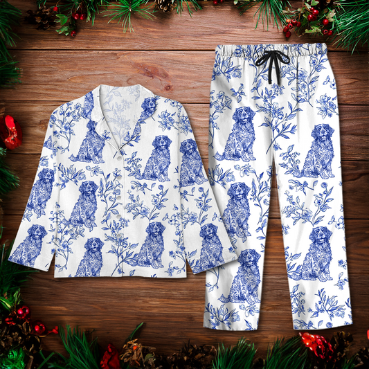 Personalized custom dog pajamas with a cartoon dog face, a unique Christmas gift for pet owners.