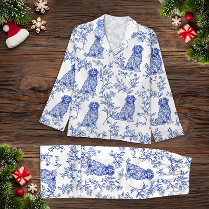 Personalized custom dog pajamas with a cartoon dog face, a unique Christmas gift for pet owners.