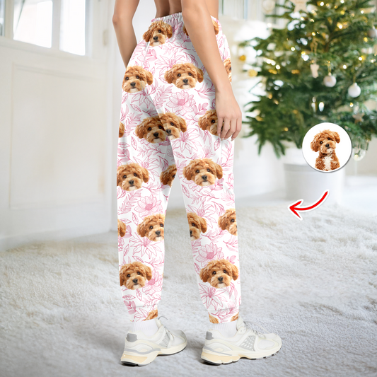 Personalized custom face pajama pants, back view. Fun Christmas gift idea.