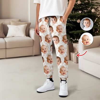 Personalized custom face pajama pants, back view. Fun Christmas gift idea.