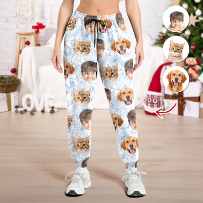Personalized custom face pajama pants, back view. Fun Christmas gift idea.
