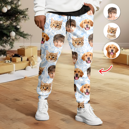 Personalized custom face pajama pants, back view. Fun Christmas gift idea.
