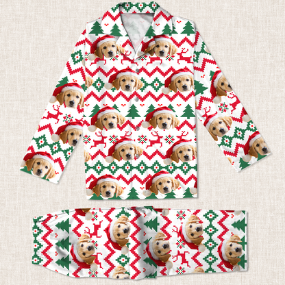Personalized pet pajamas with custom face photo, perfect Christmas gift for pet lovers.
