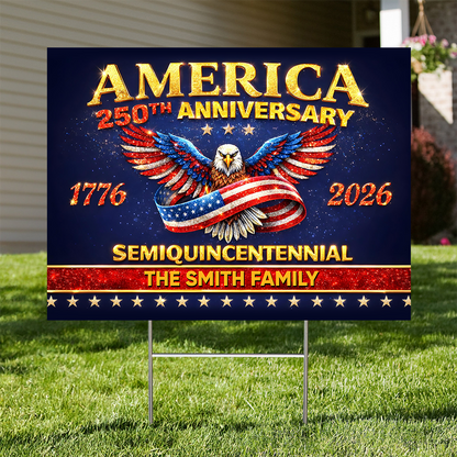 Personalized Family Name America 250th Anniversary Lawn Sign with Stake. Celebrate the 250th with a custom yarn sign!