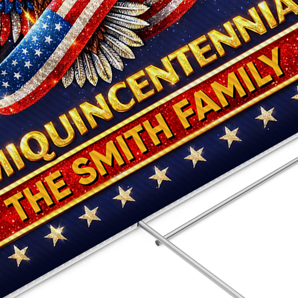 Personalized Family Name America 250th Anniversary Lawn Sign with Stake. Celebrate the 250th with a custom yarn sign!
