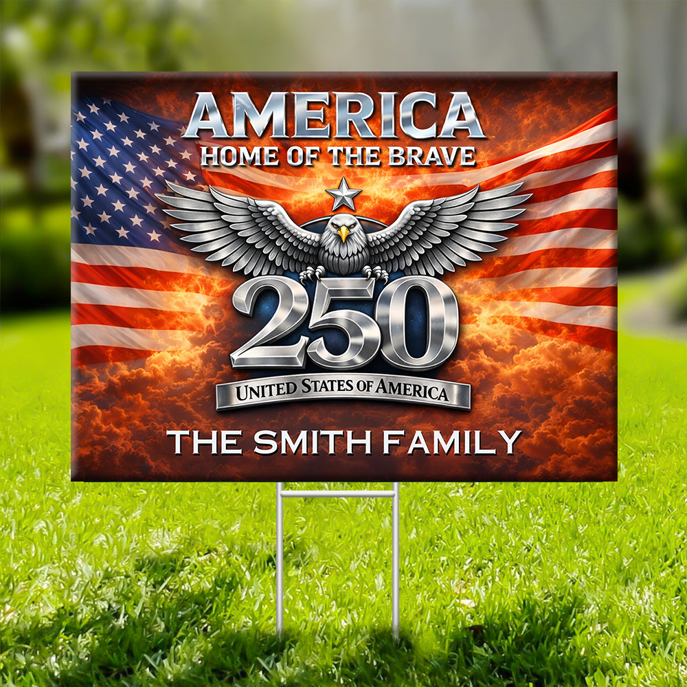 Personalized Family Name USA 250th Anniversary Lawn Sign with [Your Family Name] and American flag design.