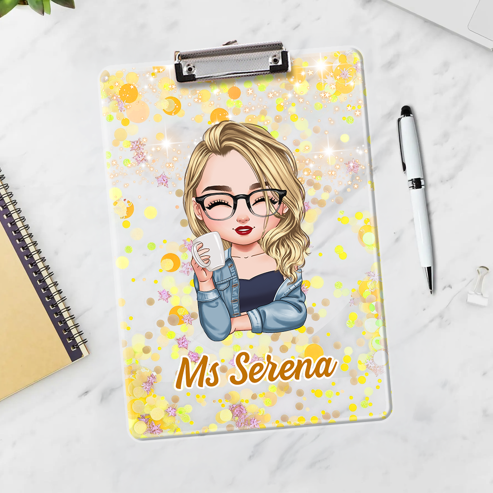 Personalized Glitter Name Clipboard for Teacher - Custom acrylic clipboard with sparkle!