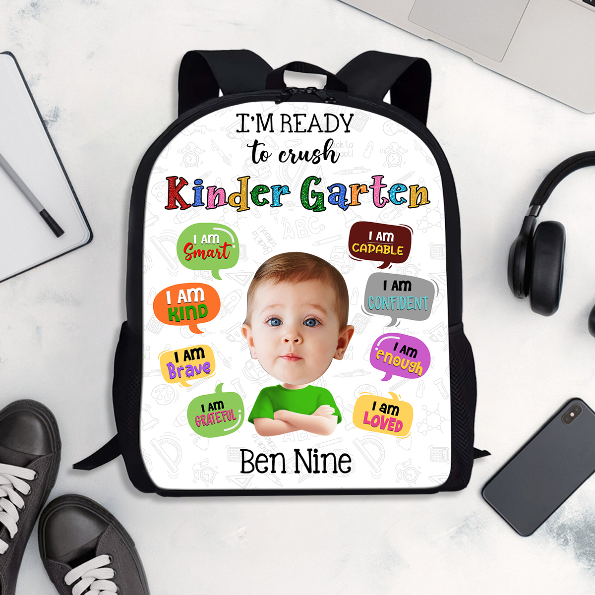 Personalized kids backpack with custom name, perfect birthday gift and school bag.
