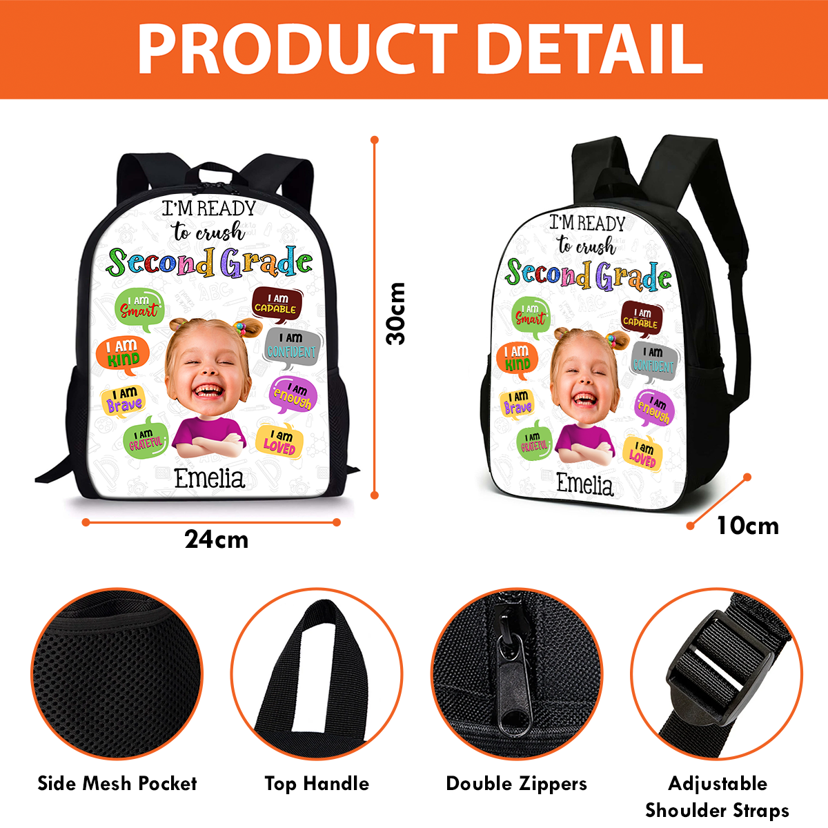 Personalized kids backpack with custom name, perfect birthday gift and school bag.