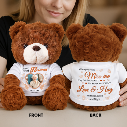 Personalized "A Hug From Heaven" memorial teddy bear, a comforting plush gift.