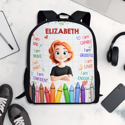 Personalized Name Kids Backpack in blue with dinosaur design, perfect birthday gift for toddlers and school children.