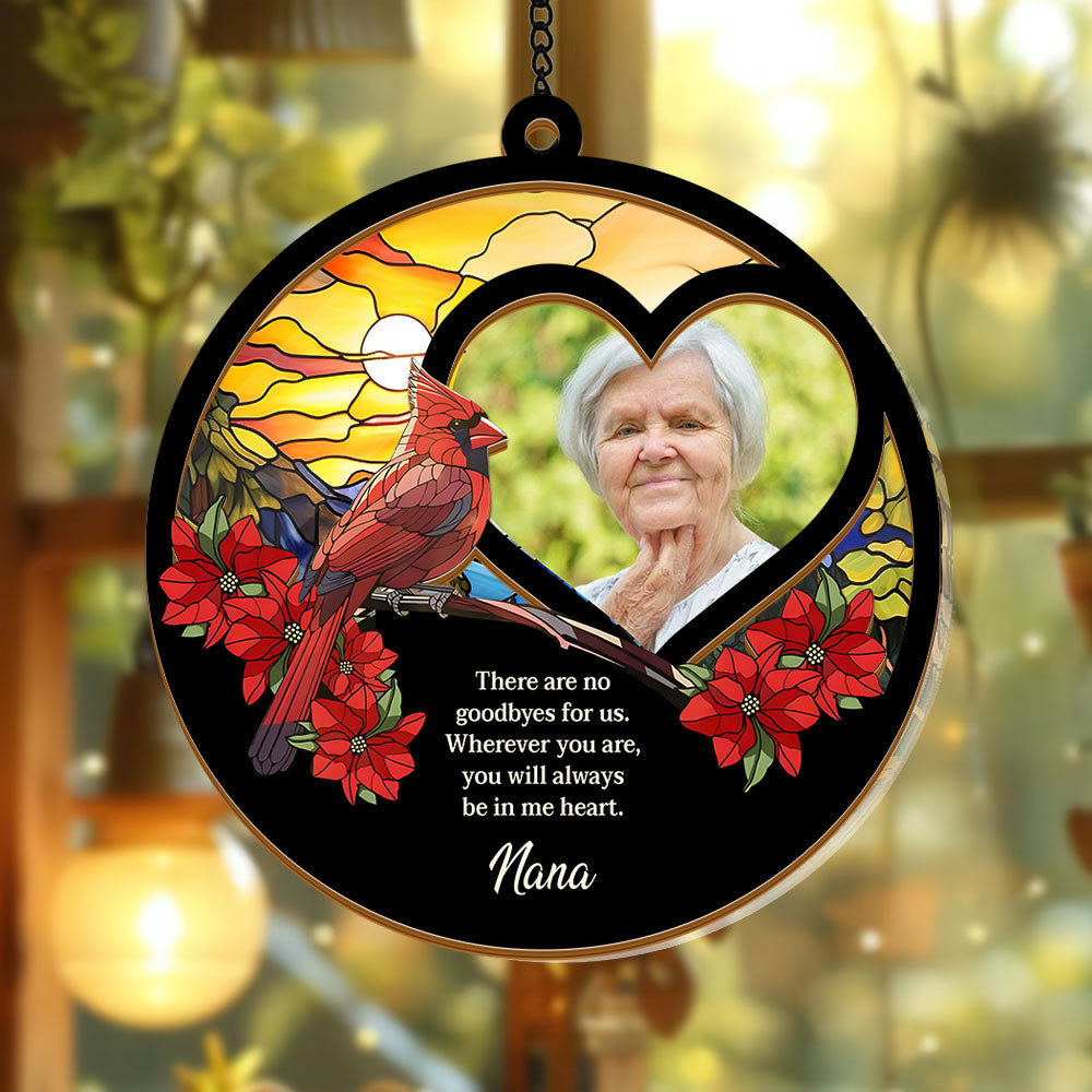 Personalized photo suncatcher ornament: "I Am Always With You" sympathy gift.