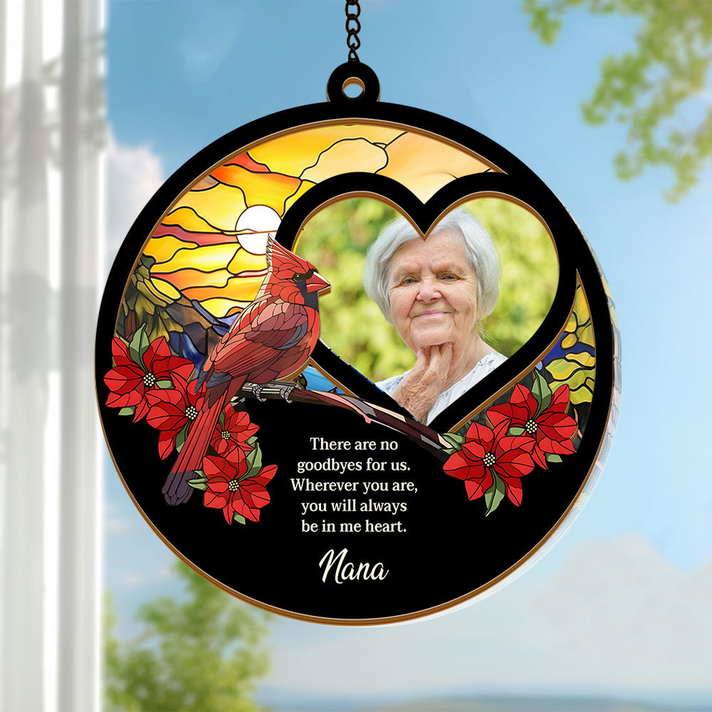 Personalized photo suncatcher ornament: "I Am Always With You" sympathy gift.