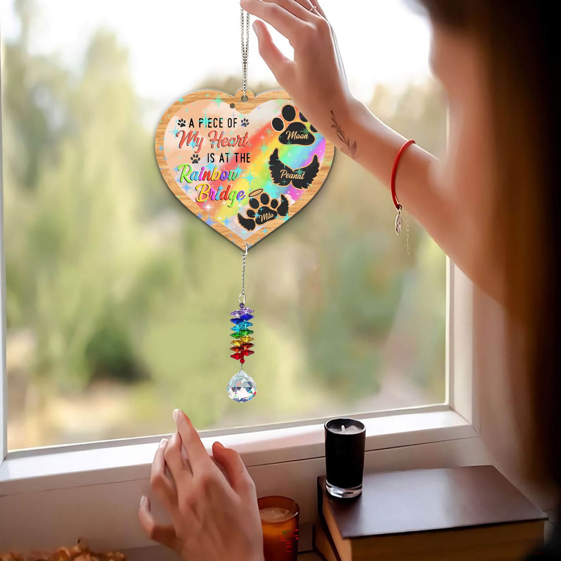 Piece of My Heart Ornament with crystal charm, a memorial hanging decoration.