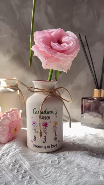 Grandma Garden Is Grown With Seeds Of Love - Elegant White Ceramic Flower Vase Minimalist