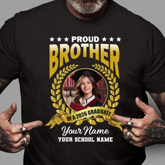 Proud Family Class of 2026 custom graduation shirt. Personalized graduation t-shirt with photo upload.