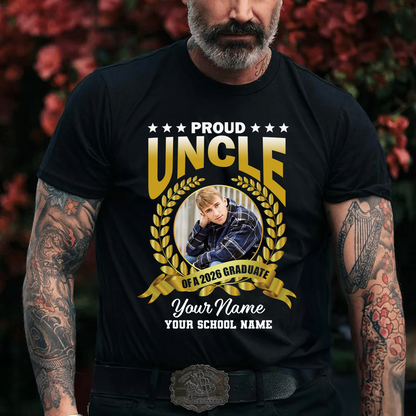 Proud Family Class of 2026 custom graduation shirt. Personalized graduation t-shirt with photo upload.