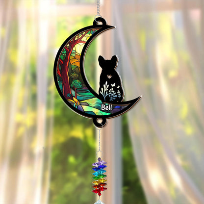 Personalized puppy loss suncatcher ornament featuring a dog looking out a window.