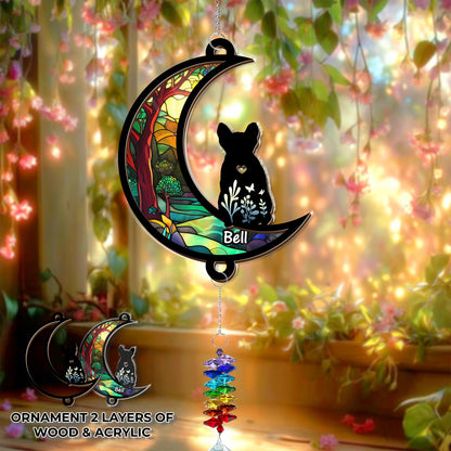 Personalized puppy loss suncatcher ornament featuring a dog looking out a window.