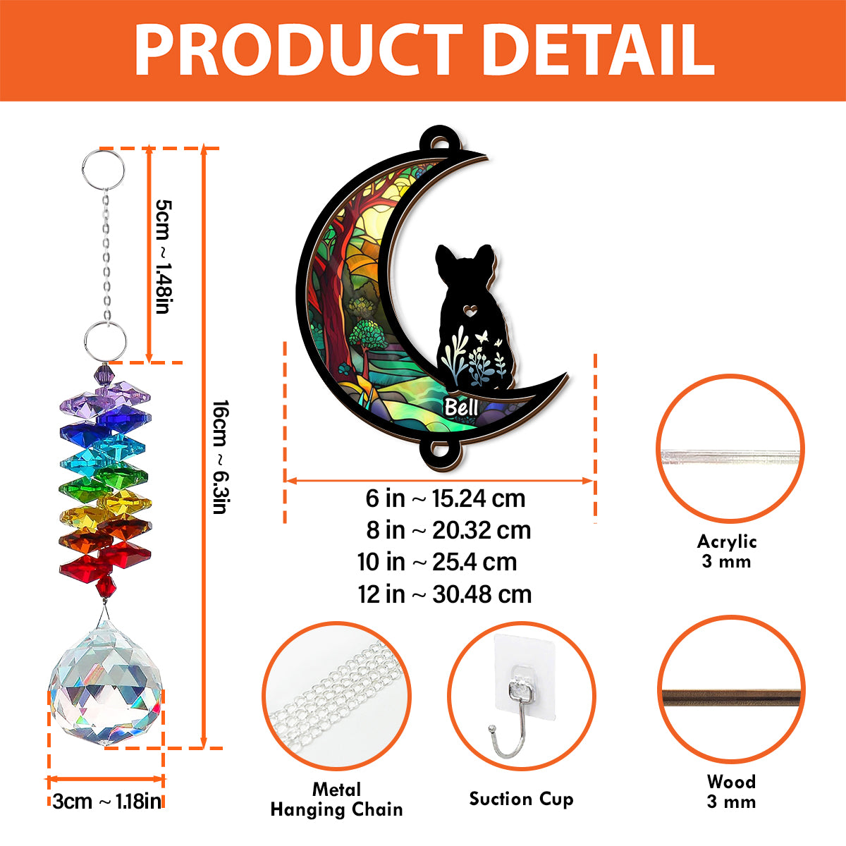 Personalized puppy loss suncatcher ornament featuring a dog looking out a window.