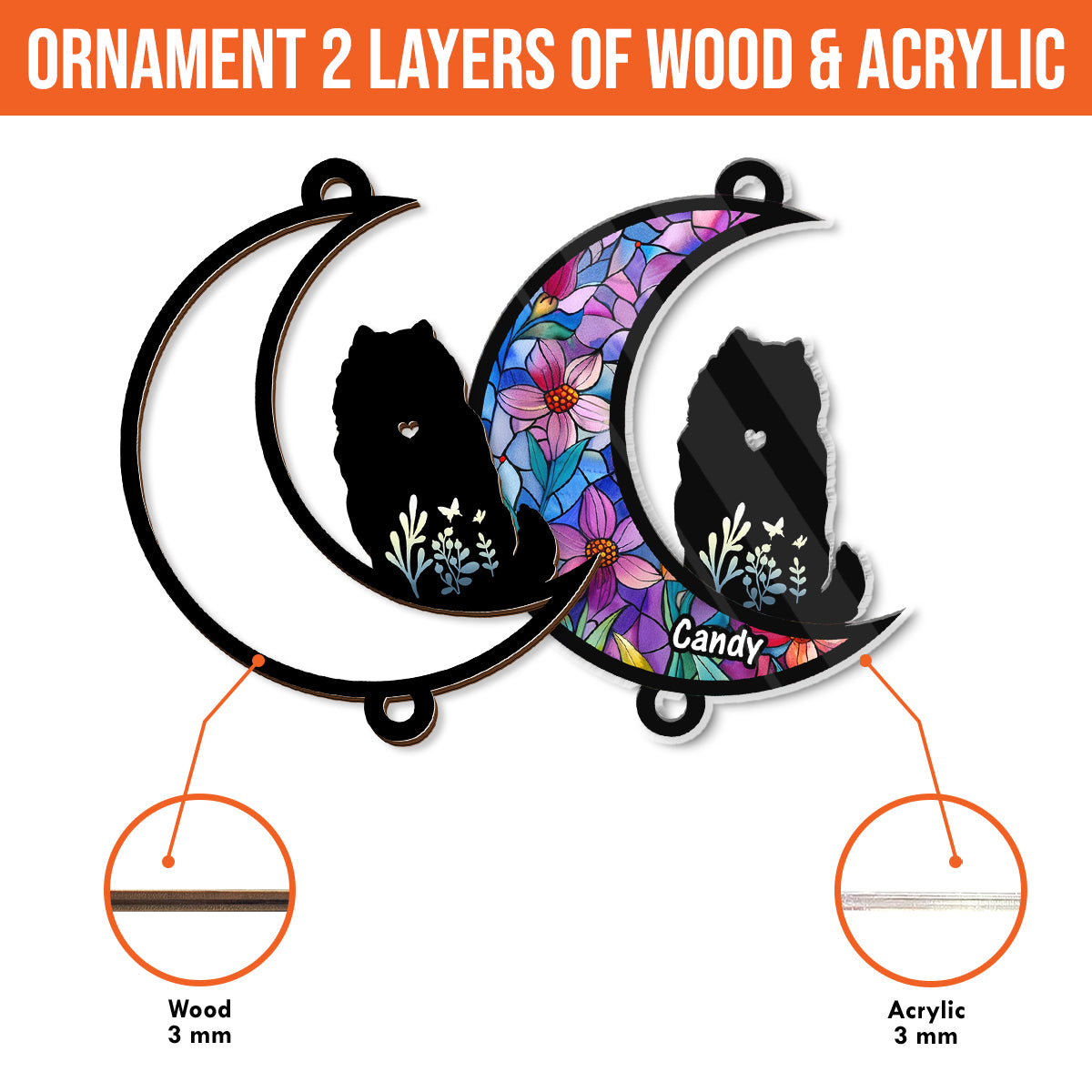 Personalized puppy loss suncatcher ornament featuring a dog looking out a window.