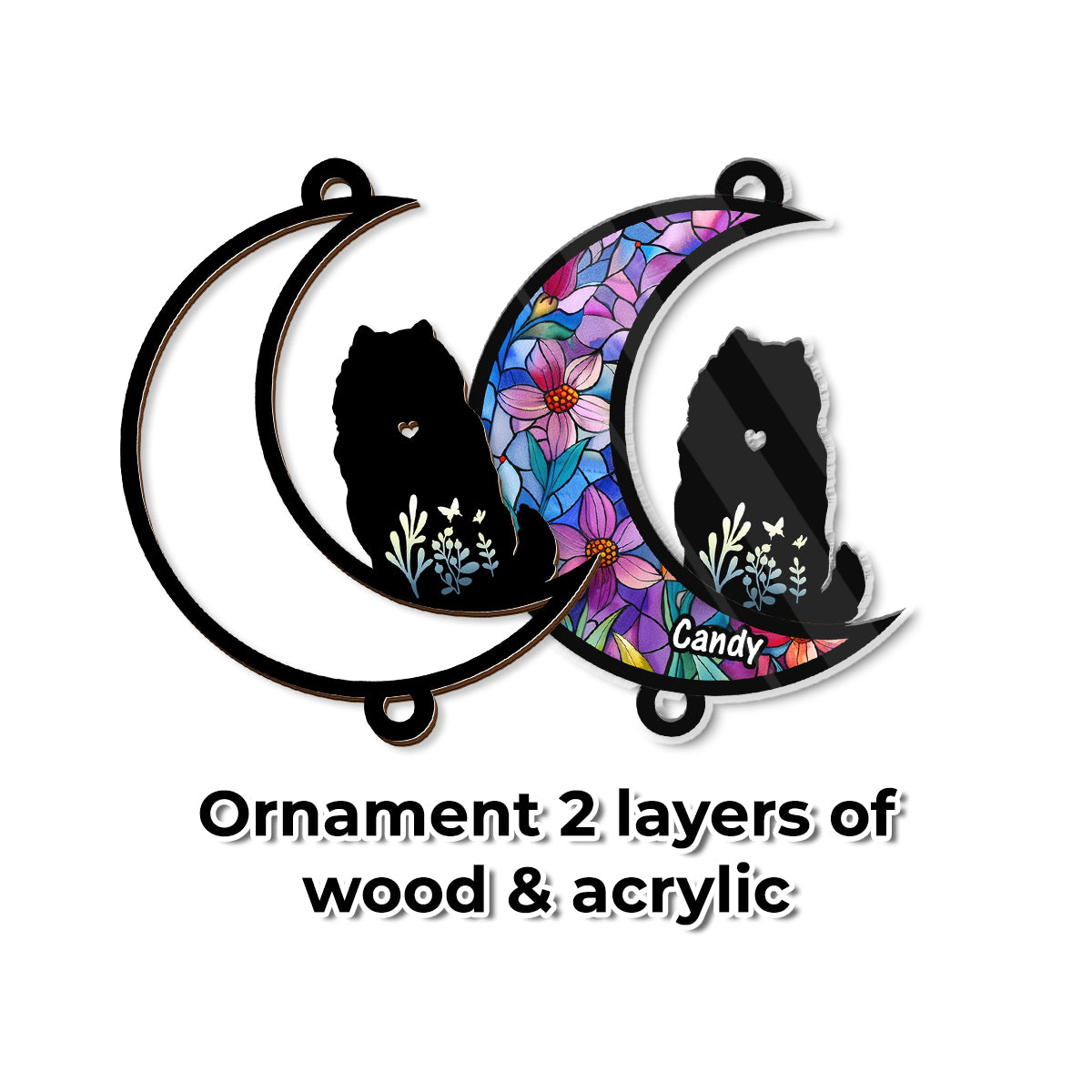 Personalized puppy loss suncatcher ornament featuring a dog looking out a window.