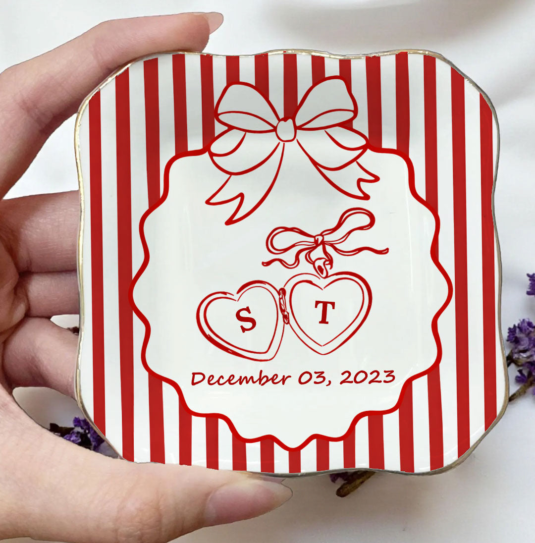 Red Bow Valentine Gift - Personalized Ring Dish - Couple Gifts
