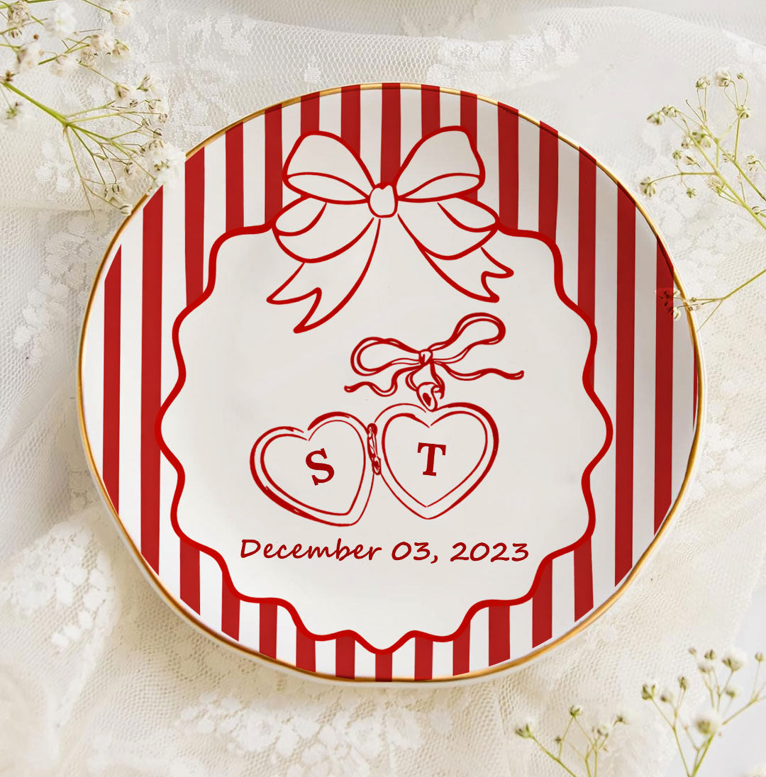 Red Bow Valentine Gift - Personalized Ring Dish - Couple Gifts