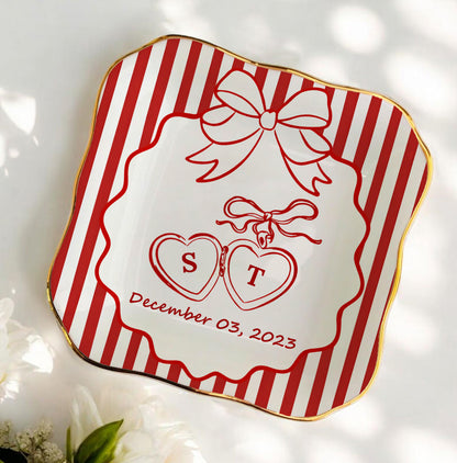 Red Bow Valentine Gift - Personalized Ring Dish - Couple Gifts