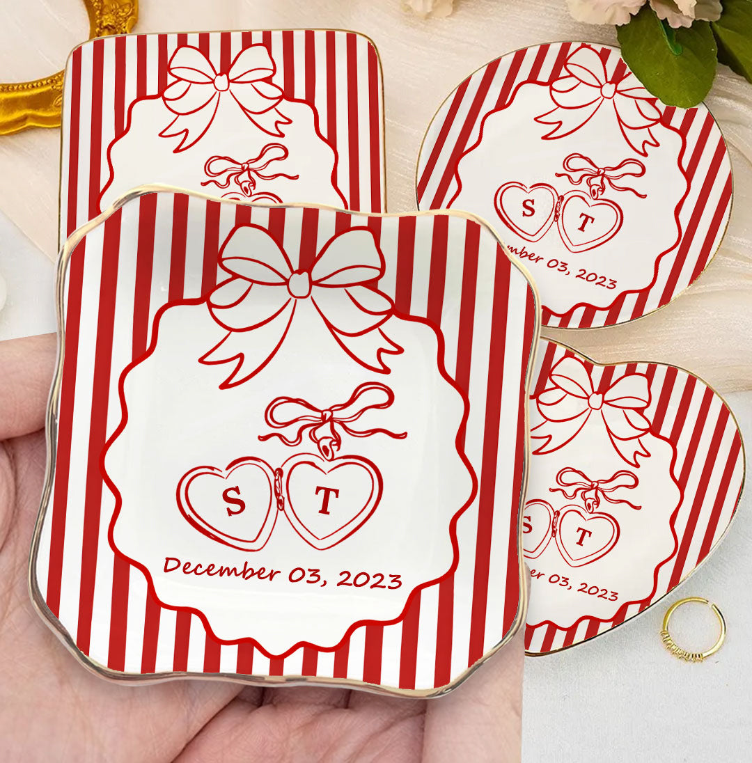 Red Bow Valentine Gift - Personalized Ring Dish - Couple Gifts