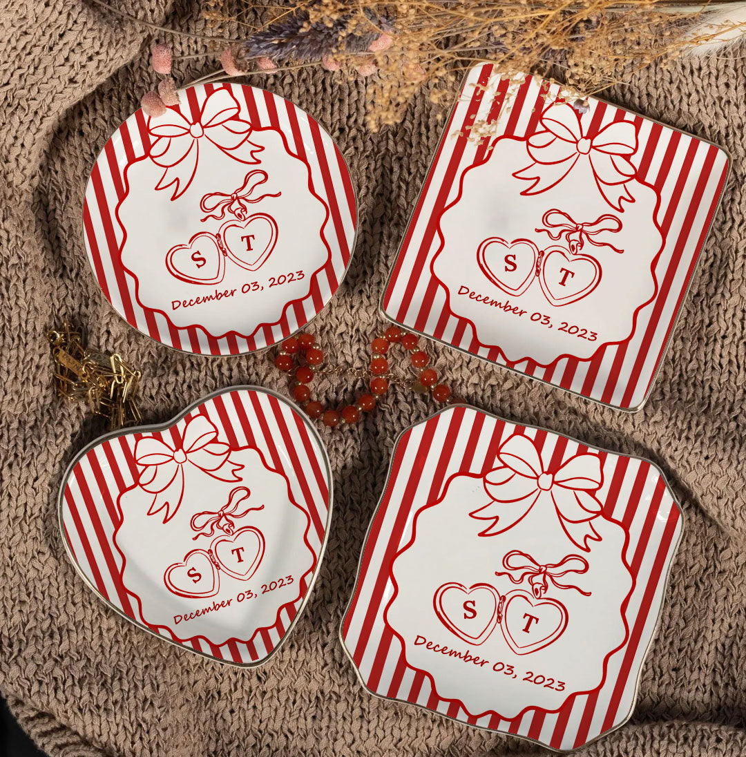 Red Bow Valentine Gift - Personalized Ring Dish - Couple Gifts