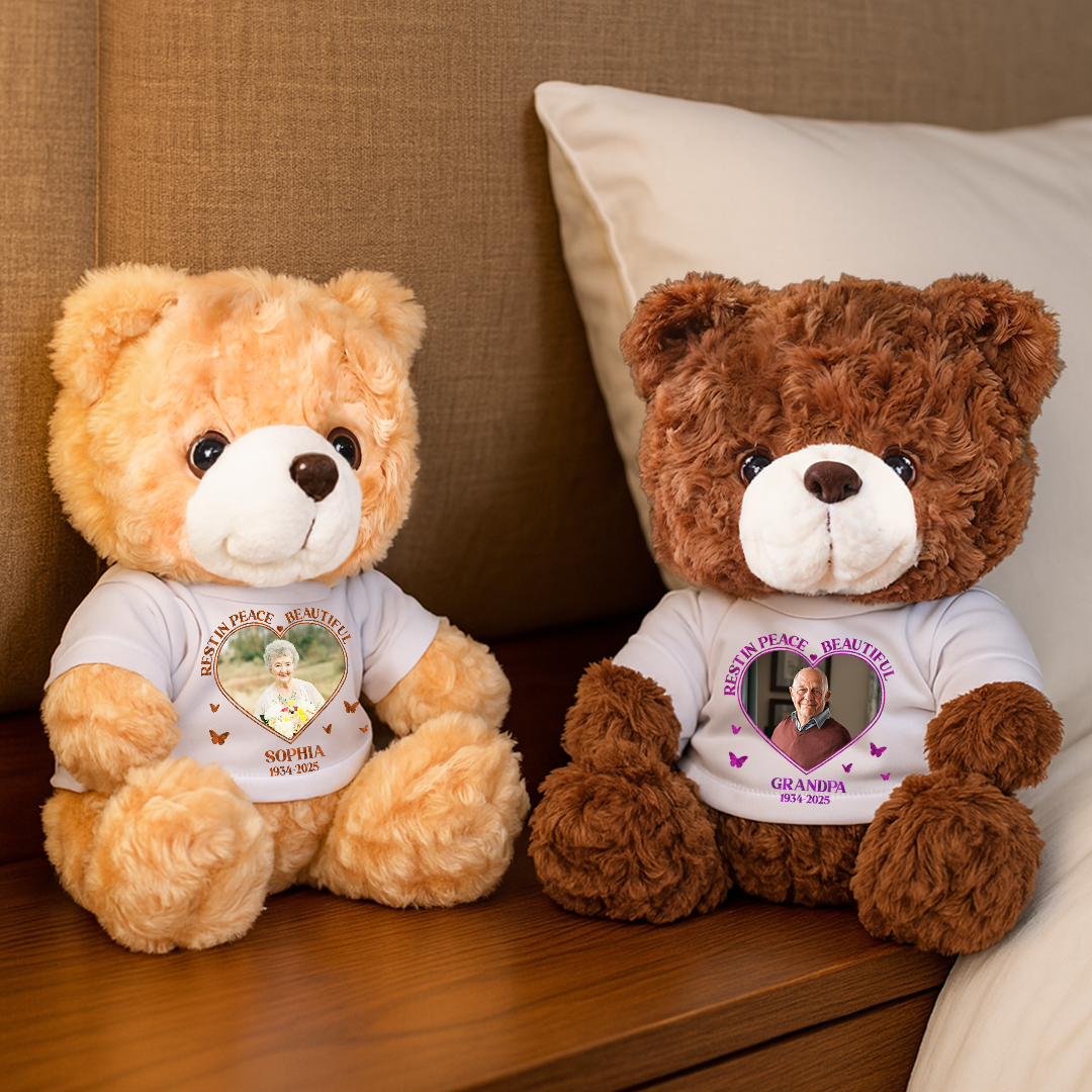 Personalized "Rest In Peace Beautiful" Teddy Bear Plush - A comforting memorial gift.