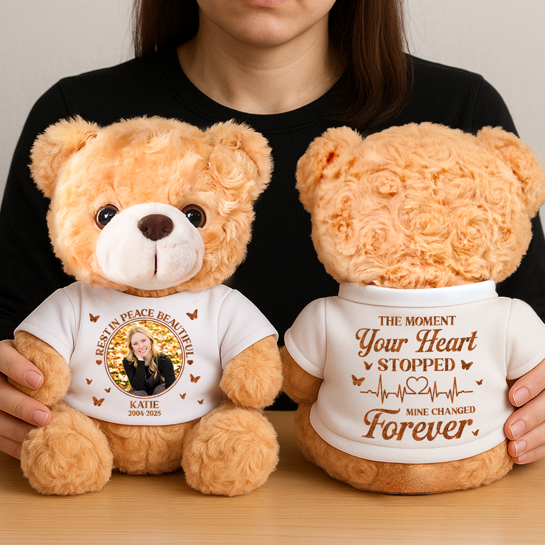 Personalized "Rest In Peace Beautiful" Teddy Bear Plush - A comforting memorial gift.