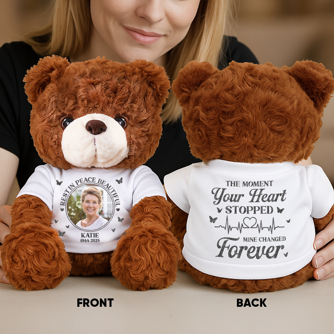 Personalized "Rest In Peace Beautiful" Teddy Bear Plush - A comforting memorial gift.