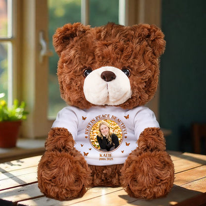 Personalized "Rest In Peace Beautiful" Teddy Bear Plush - A comforting memorial gift.
