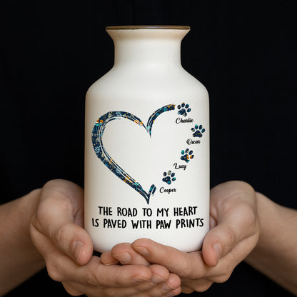 Personalized white ceramic flower vase with "Road to Heart" pattern, elegant minimalist design.
