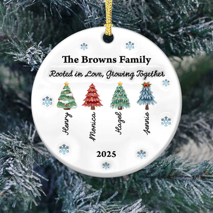 Rooted in Love Personalized Christmas Tree Ornament: A custom ceramic ornament with a 3D effect.
