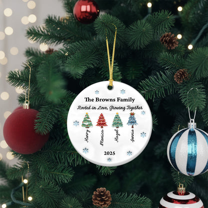 Rooted in Love Personalized Christmas Tree Ornament: A custom ceramic ornament with a 3D effect.
