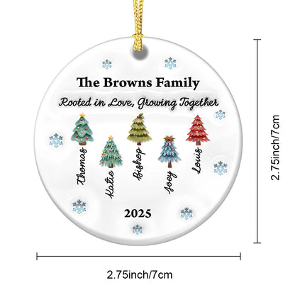 Rooted in Love Personalized Christmas Tree Ornament: A custom ceramic ornament with a 3D effect.