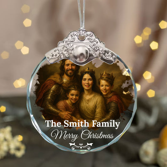 Personalized Royal Family Christmas Ornament with gold and silver cap.