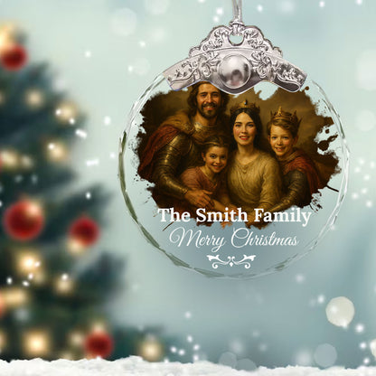 Personalized Royal Family Christmas Ornament with gold and silver cap.