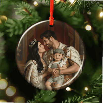 Custom Royal Family Photo Lenticular Ornament showcasing a family portrait that changes perspective.
