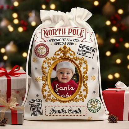 Personalized Santa Certified Christmas Bag, a festive gift sack for the whole family, ready to be filled with presents.