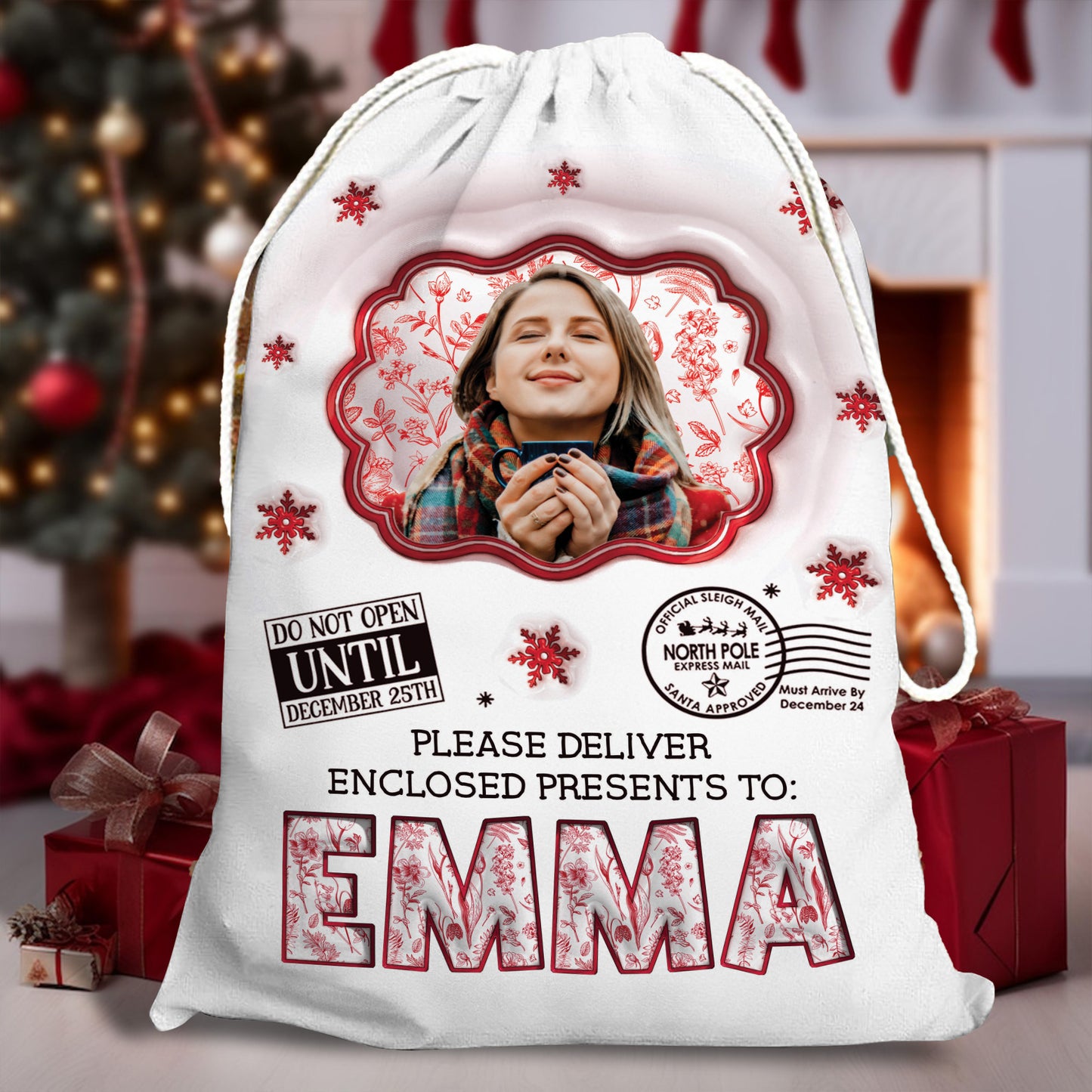 Santa Checked Twice 3D Christmas Sack - Personalized gift bag for family Christmas presents.