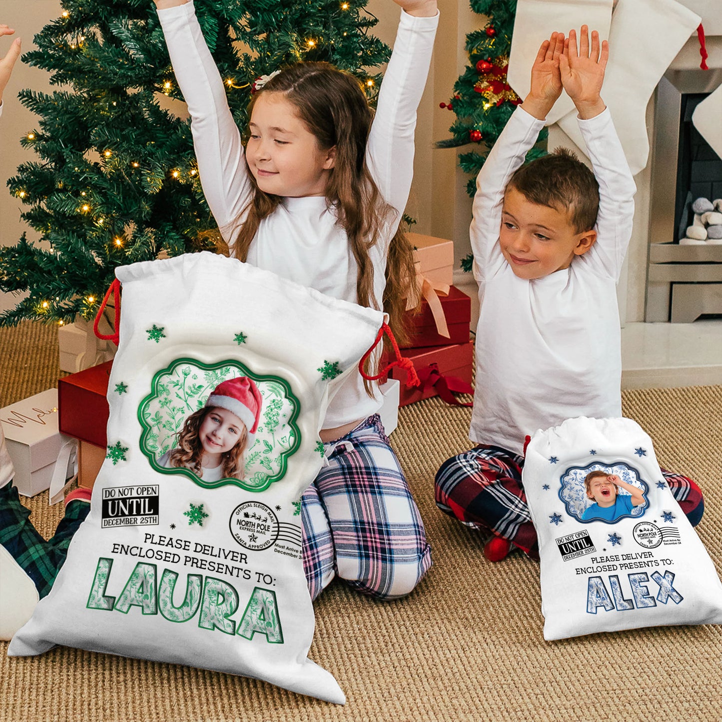 Santa Checked Twice 3D Christmas Sack - Personalized gift bag for family Christmas presents.