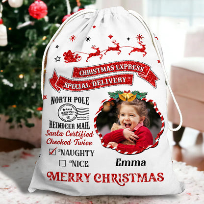 Santa Checked Twice Christmas Bag - Personalized Christmas Sack for Family Gifts.