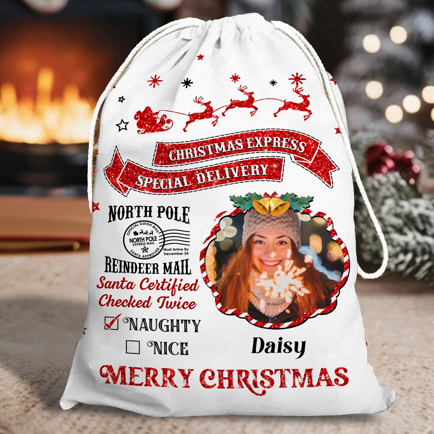 Santa Checked Twice Christmas Bag - Personalized Christmas Sack for Family Gifts.
