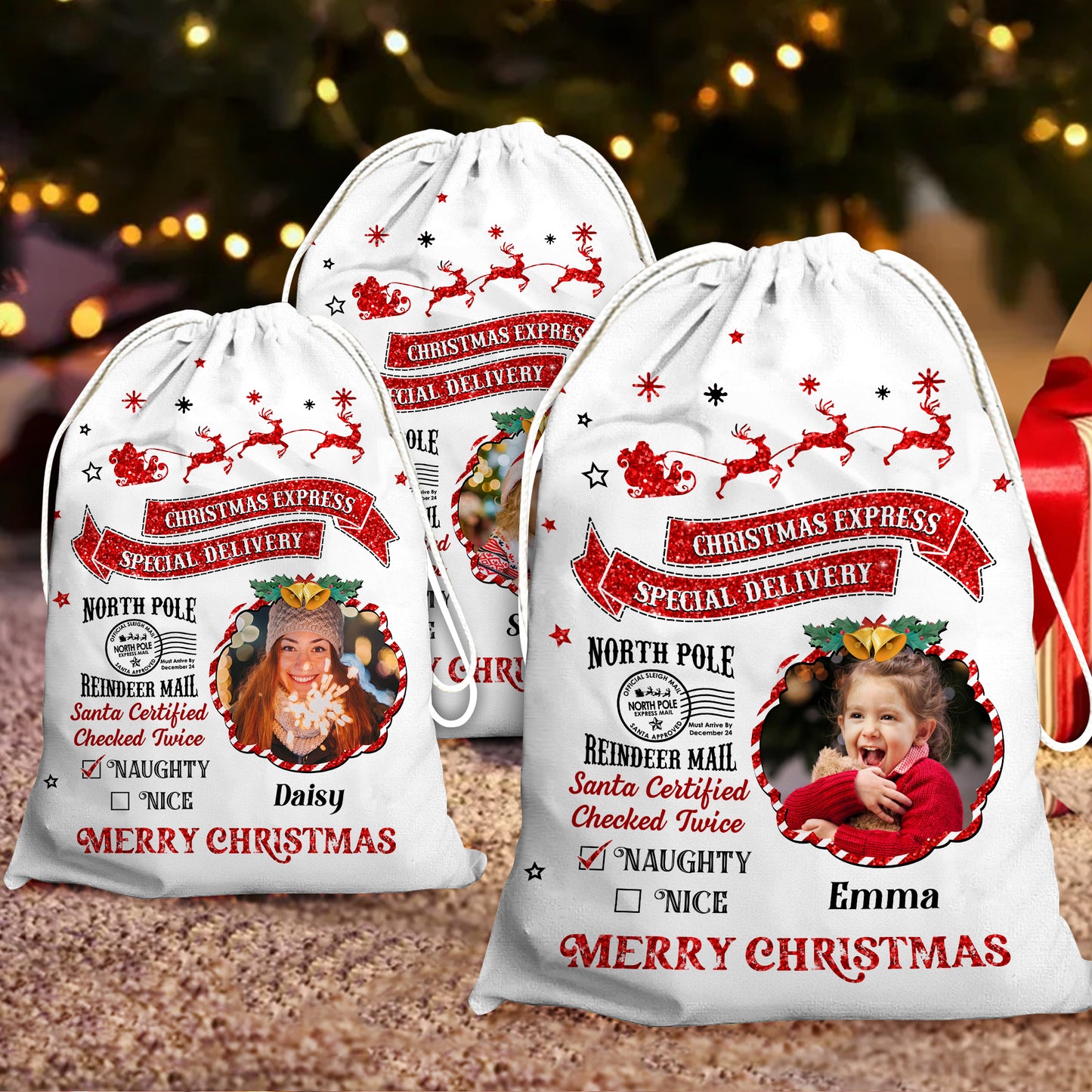 Santa Checked Twice Christmas Bag - Personalized Christmas Sack for Family Gifts.