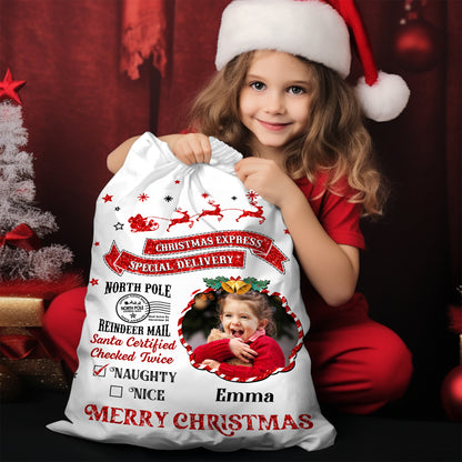 Santa Checked Twice Christmas Bag - Personalized Christmas Sack for Family Gifts.
