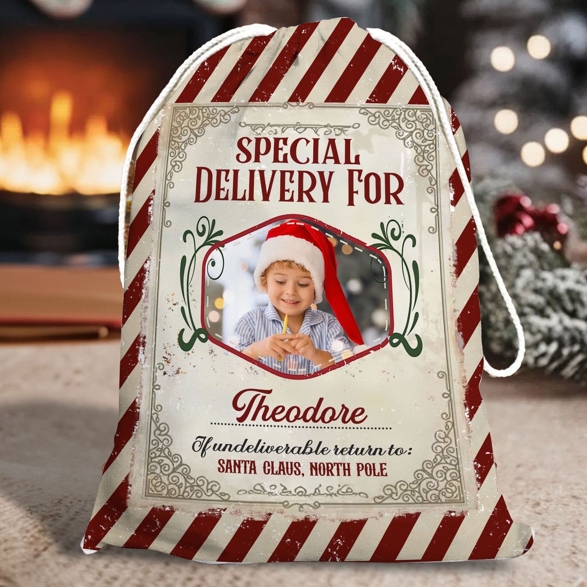 Santa Delivery for Nice Christmas sack, a personalized gift bag for family.